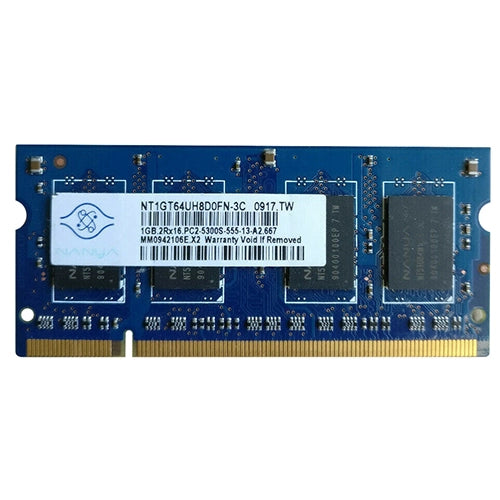 NT1GT64UH8D0FN-3C Nanya 1GB DDR2-667MHz PC2-5300 Non-ECC Unbuffered SODIMM CL5 2Rx8 1.8V 200-Pin Memory Module