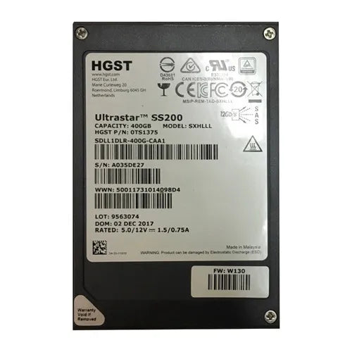 SDLL1DLR-400G-CAA1 HGST Ultrastar DC SS200 Series 400GB Multi-Level Cell SAS 12Gb/s 512e Mixed Use (SE) 2.5-Inch Solid State Drive