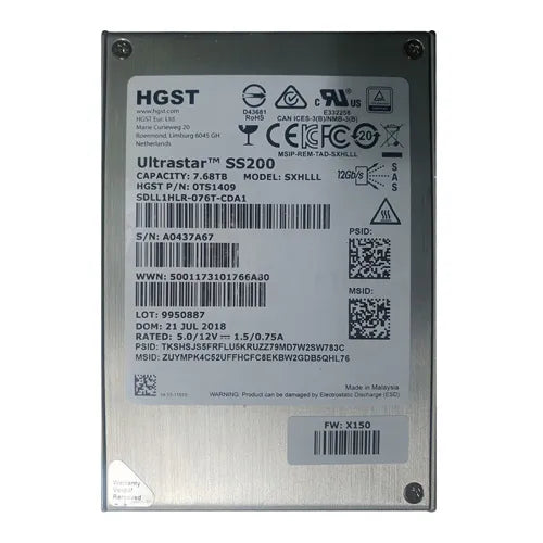 SDLL1HLR-076T-CDA1 HGST Ultrastar DC SS200 Series 7.68TB Multi-Level Cell SAS 12Gb/s (TCG) 2.5-Inch Solid State Drive