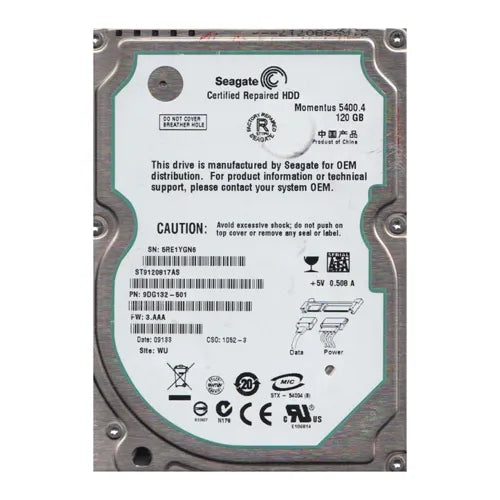 ST9120817AS Seagate Momentus 5400.4 Series 120GB 5400RPM SATA 3Gb/s 8MB Cache (CE) 2.5-Inch Hard Drive