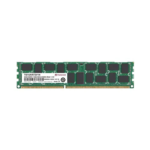 TS1GKR72V1N - Transcend 8GB DDR3-1066MHz PC3-8500 ECC Registered CL7 240-Pin DIMM 1.35V Low Voltage Very Low Profile (VLP) Quad Rank Memory Module