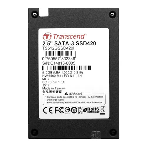 TS512GSSD420I Transcend SSD420I 512GB Multi-Level Cell SATA 6Gb/s 2.5-Inch Solid State Drive