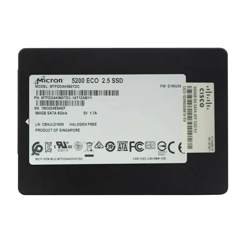 UCS-SD960GM1X-EV Cisco 960GB SATA 6Gb/s Hot-Swappable 2.5-Inch Solid State Drive for UCS C240 M5