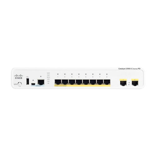 WS-C2960CPD8PTL-RF Cisco Catalyst 2960-C Series 2960CPD-8PT-L 8 x Ports PoE 10/100Base-TX + 2 x SFP Ports PoE+ Layer 2 Managed Rack-mountable Fast Ethernet Network Switch