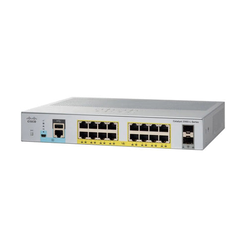 WS-C2960L-SM-16PS Cisco Catalyst 2960-L Series 16 x Ports PoE+ 10/100/1000Base-T + 2 x SFP Ports Layer 2 Managed 1U Rack-Mountable Gigabit Ethernet Network Switch