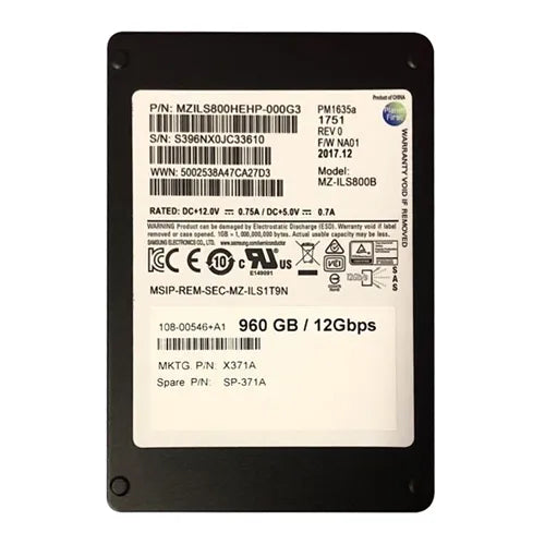 X371A-R6 NetApp 960GB SAS 12Gb/s 2.5-Inch Solid State Drive