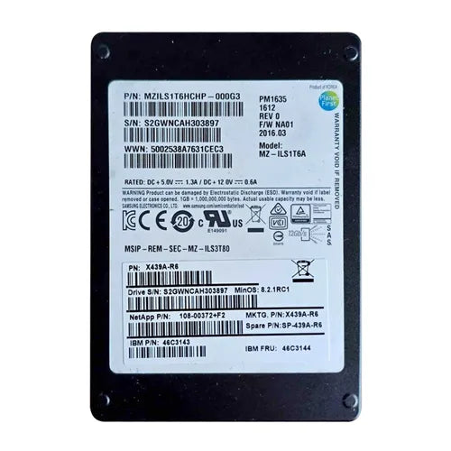 X439A-R6 NetApp 1.6TB SAS 6Gb/s Solid State Drive with Tray for DS224x