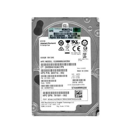 EG000600JWEBH-1 - HPE 600GB 10000RPM SAS 12Gb/s Hot Pluggable 2.5-Inch Hard Drive for SAN Storage Array