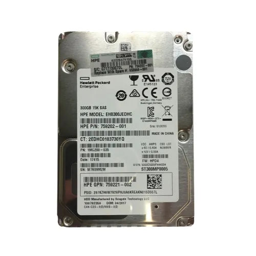 EH0300JEDHC-1 - HPE 300GB 15000RPM SAS 12Gb/s Hot-Pluggable SFF 2.5-Inch Hard Drive For HP G8 G9 ProLiant Server