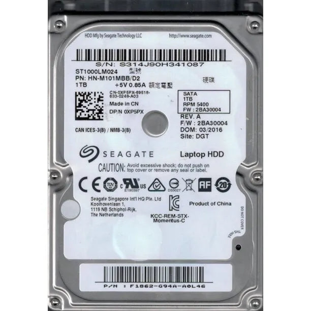 HN-M101MBB/D2 - Seagate 1TB 5400 RPM SATA 9.5mm 2.5-Inch Hard Drive