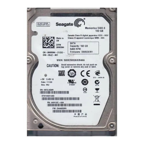 ST9160314AS-RFB - seagate Momentus 5400.6 Series 160GB 5400RPM SATA 3Gb/s 8MB Cache (CE) 7-Pin 2.5-Inch Hard Drive